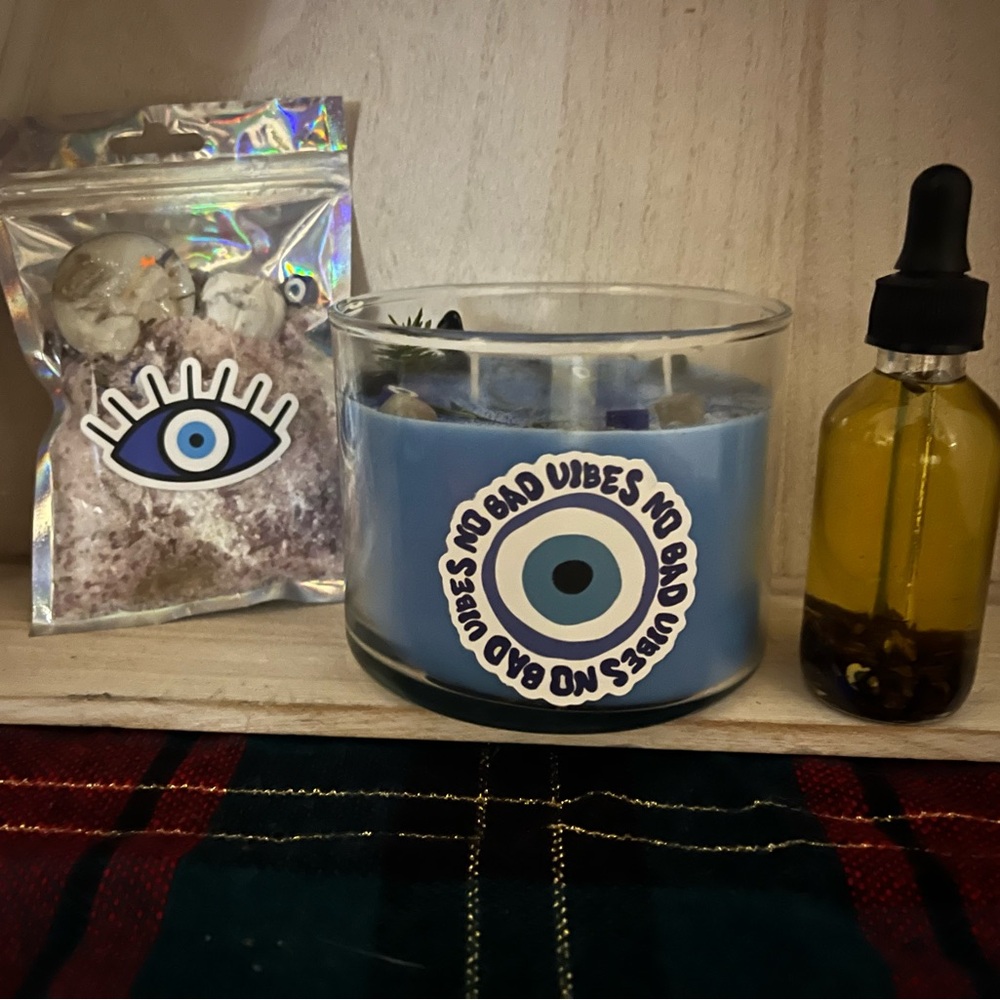 Evil Eye 🧿 Protection Candle Oil and Ritual Bath Soak Bundle